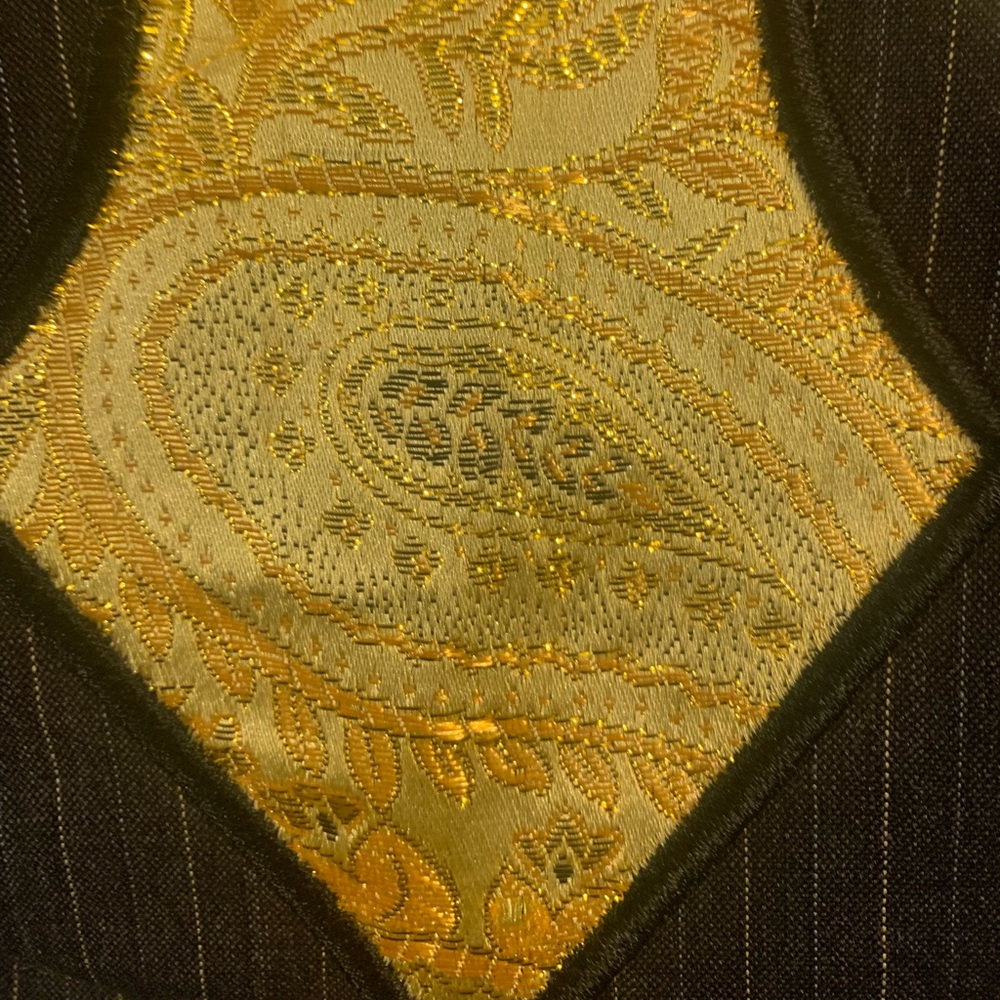 “Aristocracy" pinstripe blazer w/ gold cross design on back ,1 button closure - Picture 6 of 15